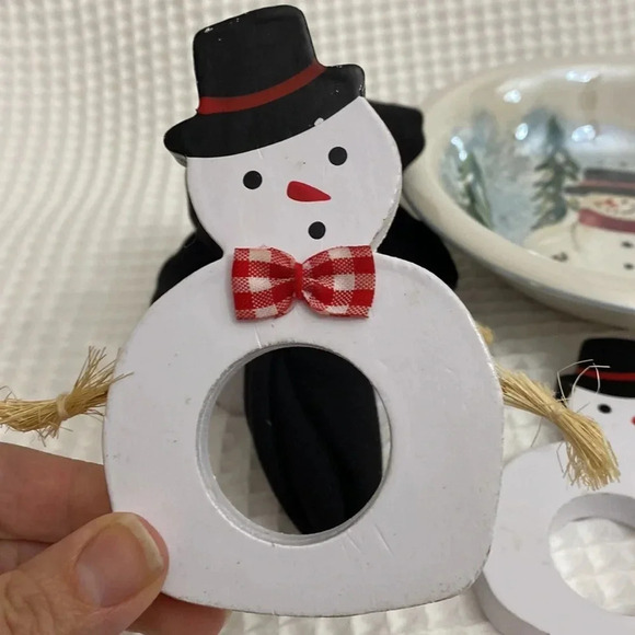 Vintage Vera Neumann Snowman Napkin Holders & Snowman Bowl - Picture 8 of 9